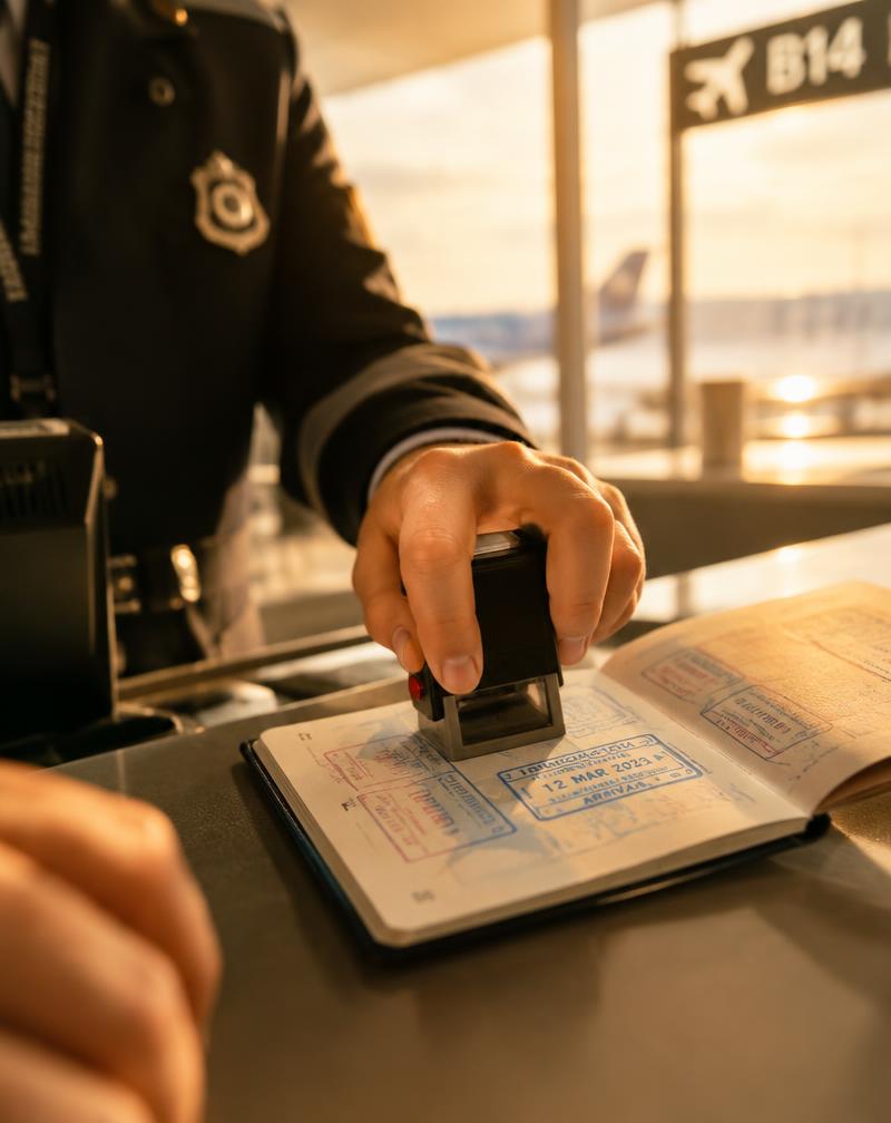 Passaporte sendo carimbado no aeroporto
